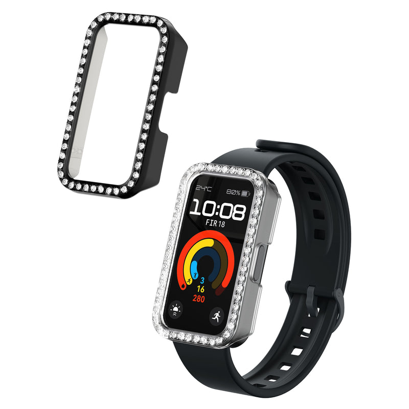 kwmobile 2x Kunststoff Hülle kompatibel mit Huawei Band 9 / Band 8 Schutzhülle Schutzrahmen - Glitzer Schutz Zubehör in Transparent Schwarz Transparent  [dsg01]