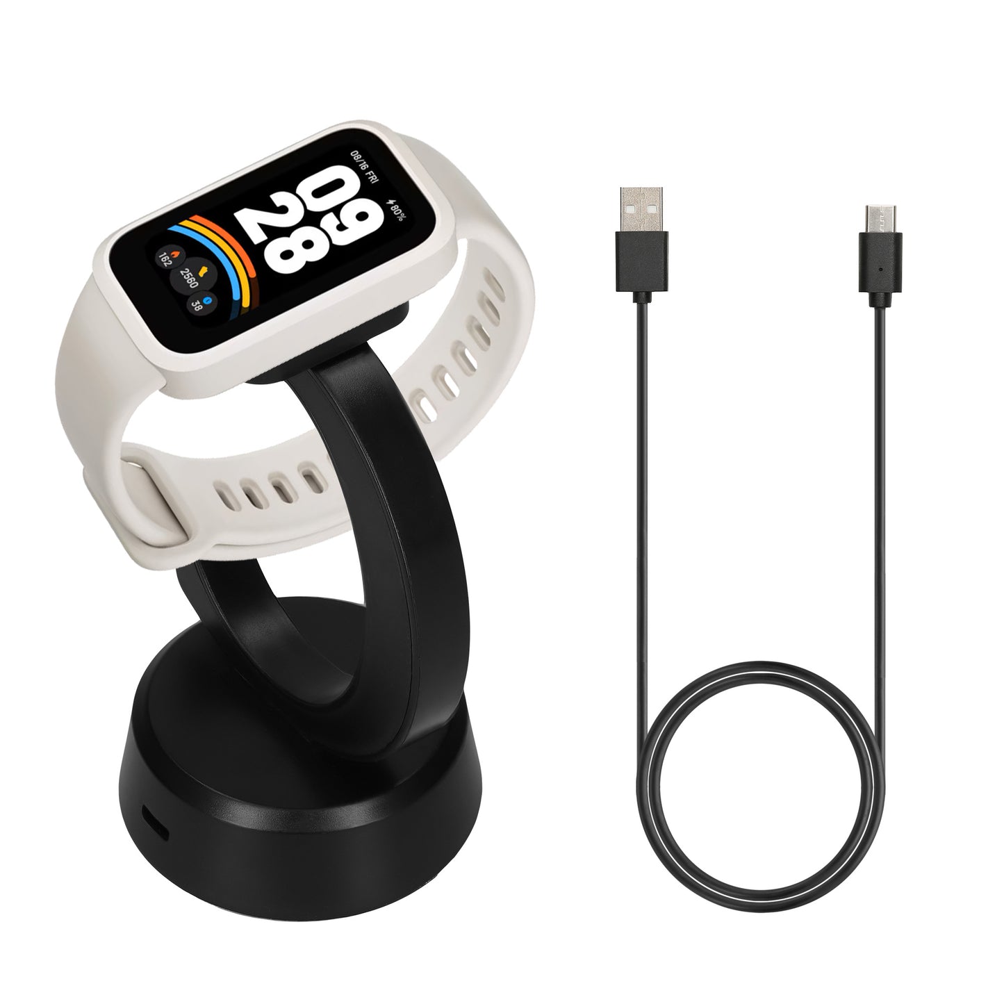 kwmobile USB Ladegerät kompatibel mit Xiaomi Mi Band 10 / Band 9 / 8 / 8Pro / Redmi Watch 3 Active - USB Kabel Charger Stand - Smart Watch Ladestation - Ladekabel mit Standfunktion in Schwarz Schwarz  