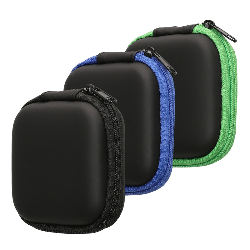 kwmobile 3x In-Ear Kopfhörer Tasche - In Ear Headphones Schutztasche - Earphones Etui Case Cover Hülle für Kopfhörer in Schwarz Schwarz Dunkelblau Grün Schwarz  [dsg01]
