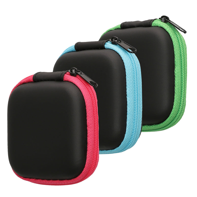 kwmobile 3x In-Ear Kopfhörer Tasche - In Ear Headphones Schutztasche - Earphones Etui Case Cover Hülle für Kopfhörer in Schwarz Grün Rosa Hellblau Schwarz  [dsg02]