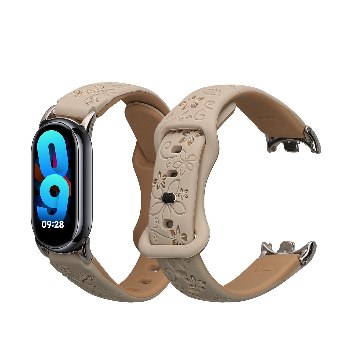 kwmobile Silikon Ersatzarmband kompatibel mit Xiaomi Mi Band 10 / Mi Band 9 / 8 Armband - Silikonarmband mit geprägtem Design - Geprägtes Muster Weiß  [dsg01]