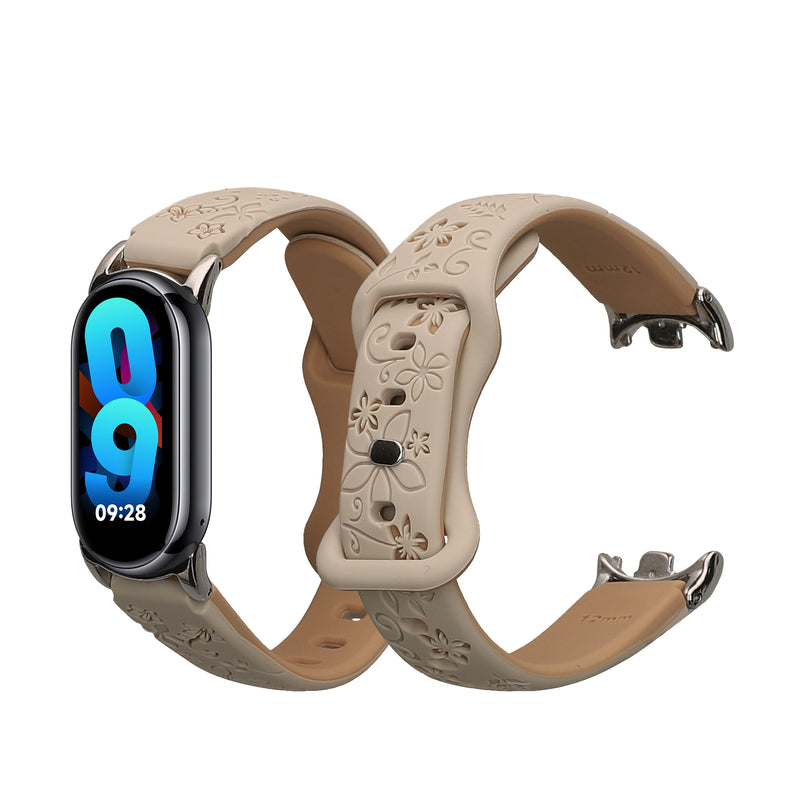 kwmobile Silikon Ersatzarmband kompatibel mit Xiaomi Mi Band 10 / Mi Band 9 / 8 Armband - Silikonarmband mit geprägtem Design - Geprägtes Muster Weiß  [dsg01]
