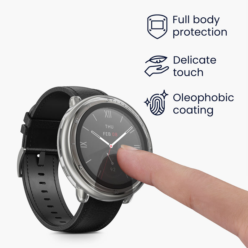 kwmobile Glass Case for Amazfit Active2 (A2437) Protective Cover Full-Body Fitness Tracker Case Set