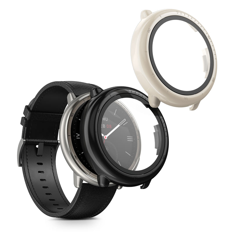 kwmobile 2x Cover kompatibel mit Amazfit Active2 (A2437) Hülle - Fullbody Fitnesstracker Case Set aus Glas - Schwarz Beige Schwarz  [dsg03]