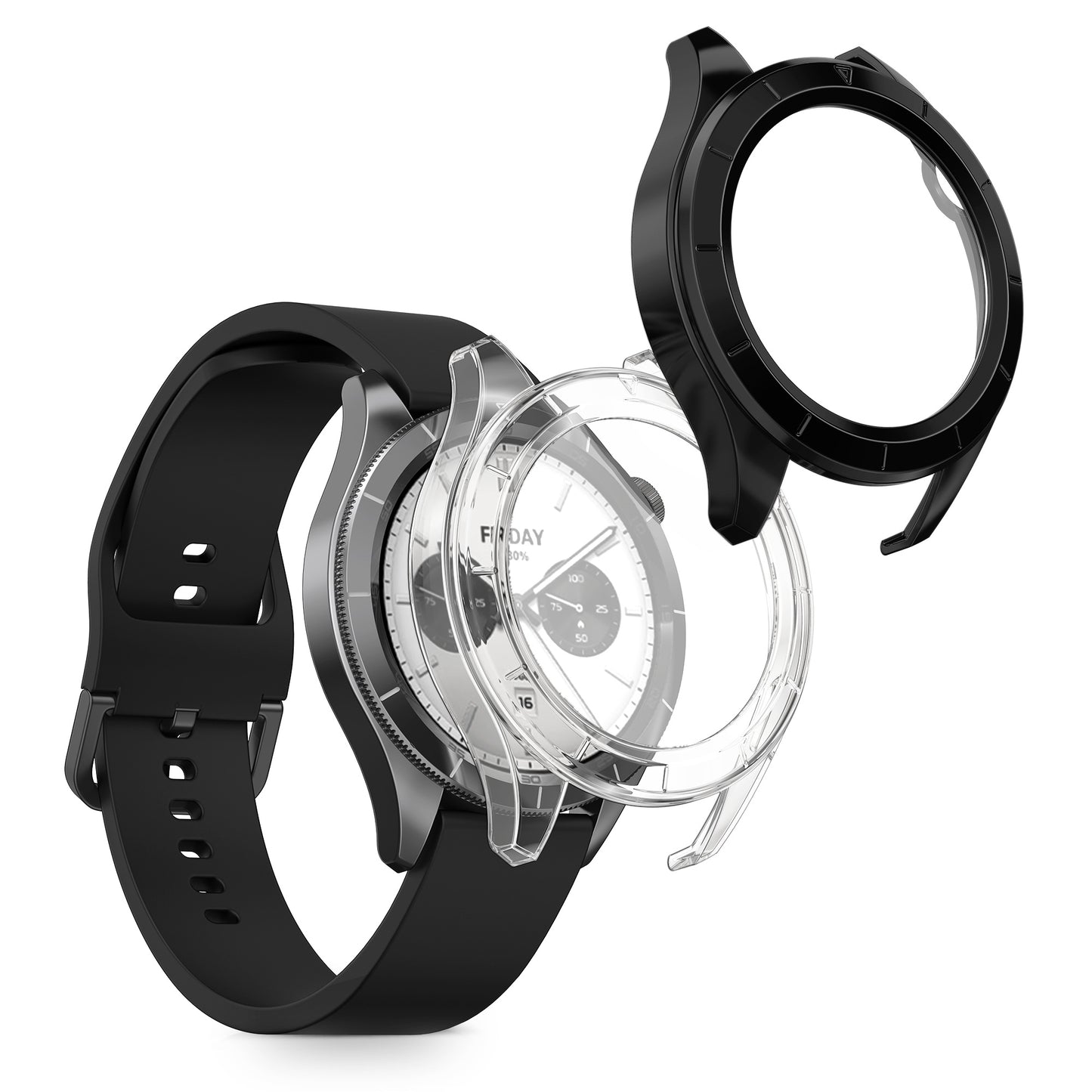 kwmobile 2x Cover kompatibel mit Xiaomi Watch S4 / Watch S4 eSIM Hülle - Fullbody Fitnesstracker Case Set aus Glas - Transparent Schwarz Transparent  [dsg01]