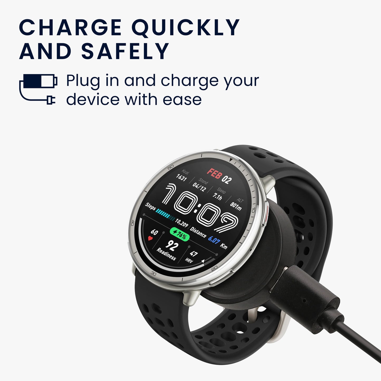 kwmobile USB Charger Cable Compatible with Amazfit Bip 6 / Amazfit Active 2 (A2437) / Active 2 Square (A2434) Charging Cable - Smart Watch Replacement Cable - Fitness Tracker Charging Cable