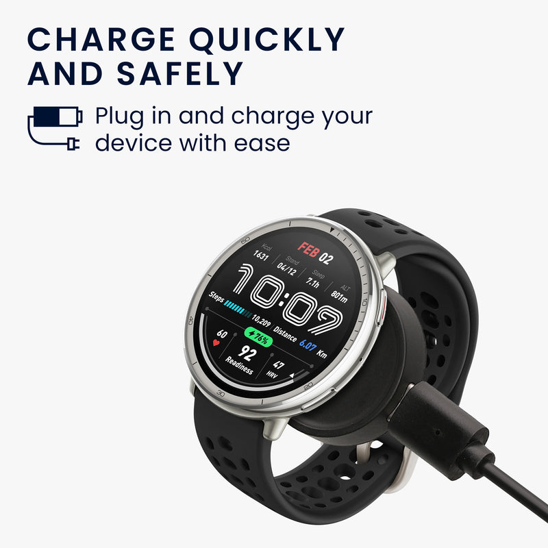 kwmobile USB Charger Cable Compatible with Amazfit Bip 6 / Amazfit Active 2 (A2437) / Active 2 Square (A2434) Charging Cable - Smart Watch Replacement Cable - Fitness Tracker Charging Cable