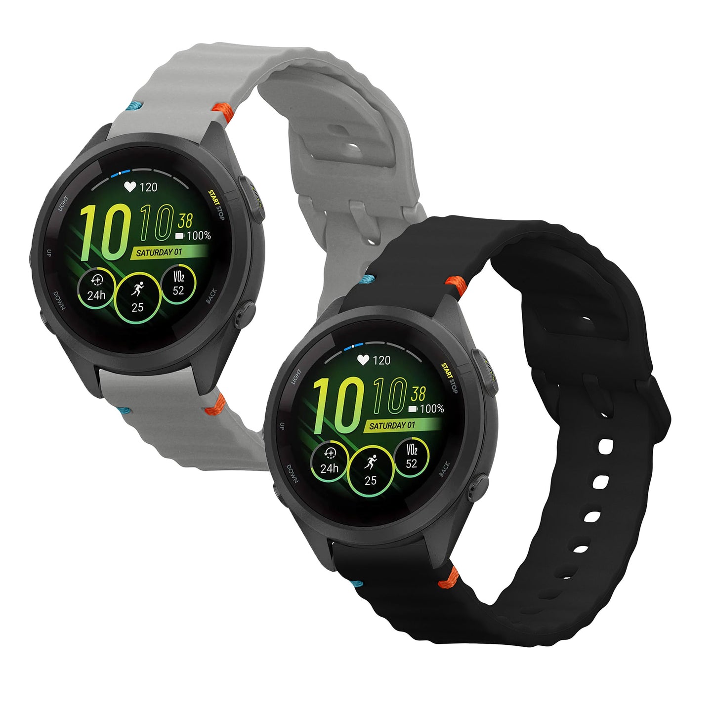 kwmobile 2x Uhrenarmband für Garmin Venu 3S / Venu 2S / vivoactive 4S / Forerunner 265S 255S Armband - Fitnesstracker Band Set aus TPU Silikon - Ersatzarmband Smartwatch - Schwarz Hellgrau Schwarz  [dsg01]