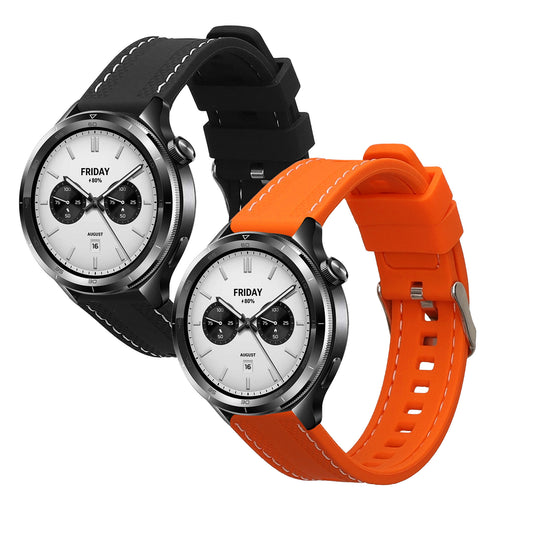 kwmobile 2x Uhrenarmband für Xiaomi Watch S4 / S4 Sport / S3 / S2 / Watch S1 Active / Watch 5 Active Armband - Fitnesstracker Band Set aus TPU Silikon - Ersatzarmband Smartwatch - Schwarz Orange Schwarz  [dsg02]