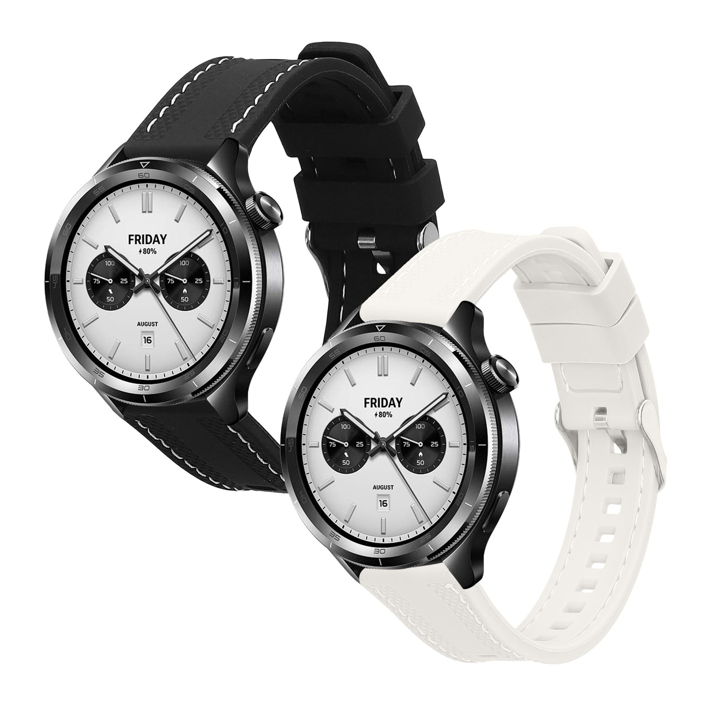 kwmobile 2x Uhrenarmband für Xiaomi Watch S4 Armband - Fitnesstracker Band Set aus TPU Silikon - Ersatzarmband Smartwatch - Schwarz Weiß Schwarz  [dsg03]