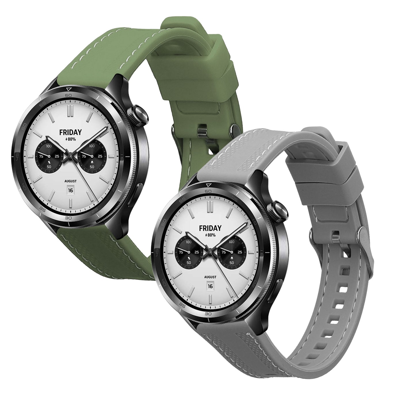 kwmobile 2x Uhrenarmband für Xiaomi Watch S4 Armband - Fitnesstracker Band Set aus TPU Silikon - Ersatzarmband Smartwatch - Dunkelgrün Grau Dunkelgrün  [dsg04]