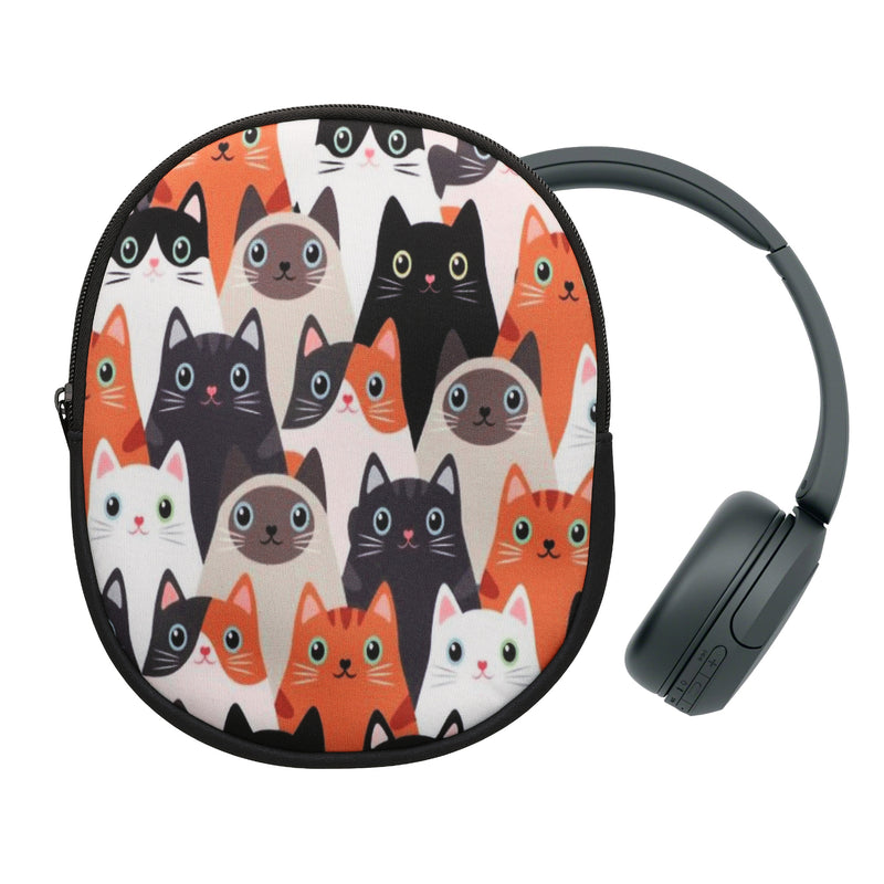 kwmobile Hülle kompatibel mit Headset / Overear headphone Neopren Tasche - Case für Headset aus robustem Neopren Stoff - Orange Schwarz Weiß Katzen Orange  [dsg02]