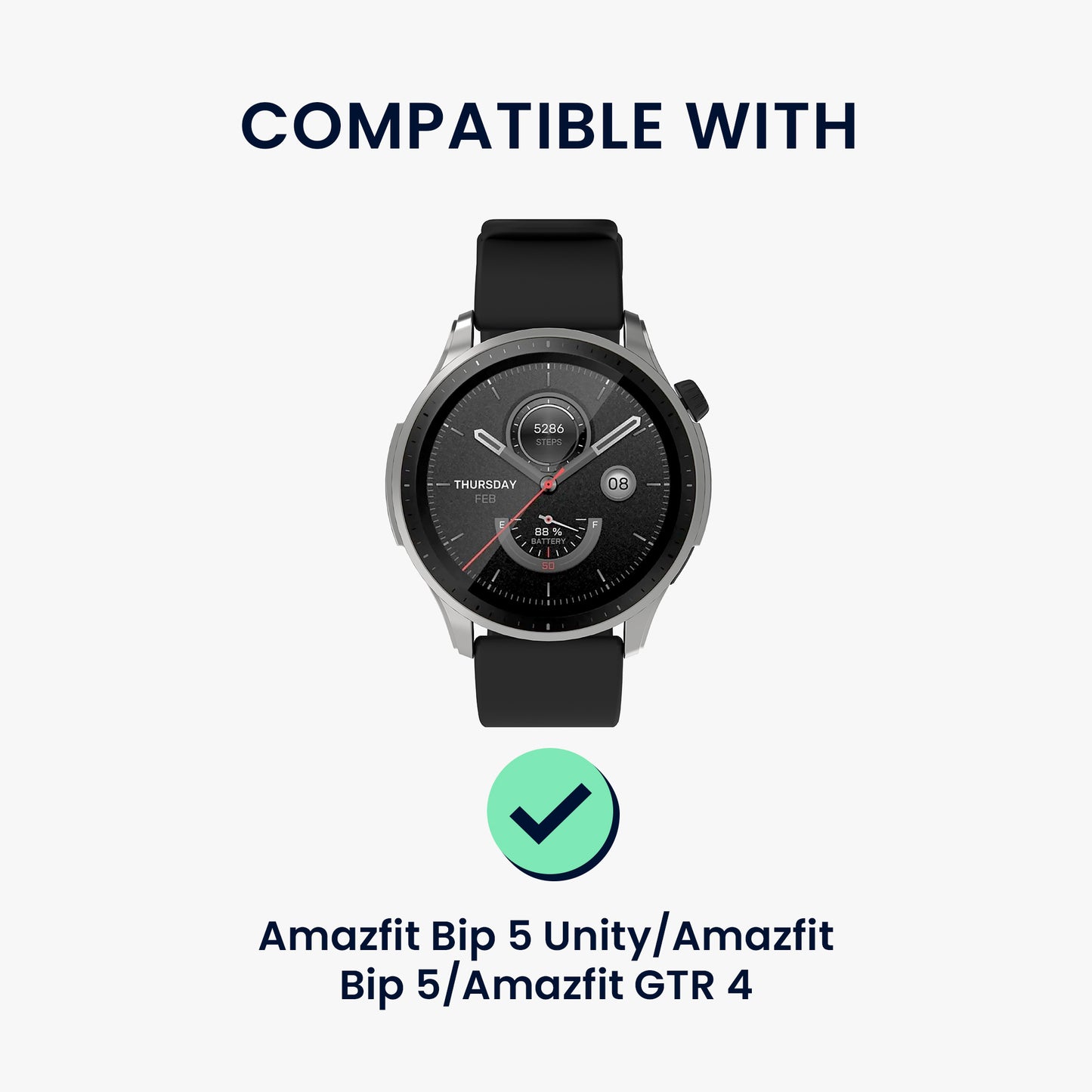 kwmobile Replacement Strap compatible with 22mm Amazfit Bip 6 / Bip 5 Unity / Bip 5 / GTS 3 / Balance 2 / Helio Strap - Fitness Tracker Band with Magnetic Closure