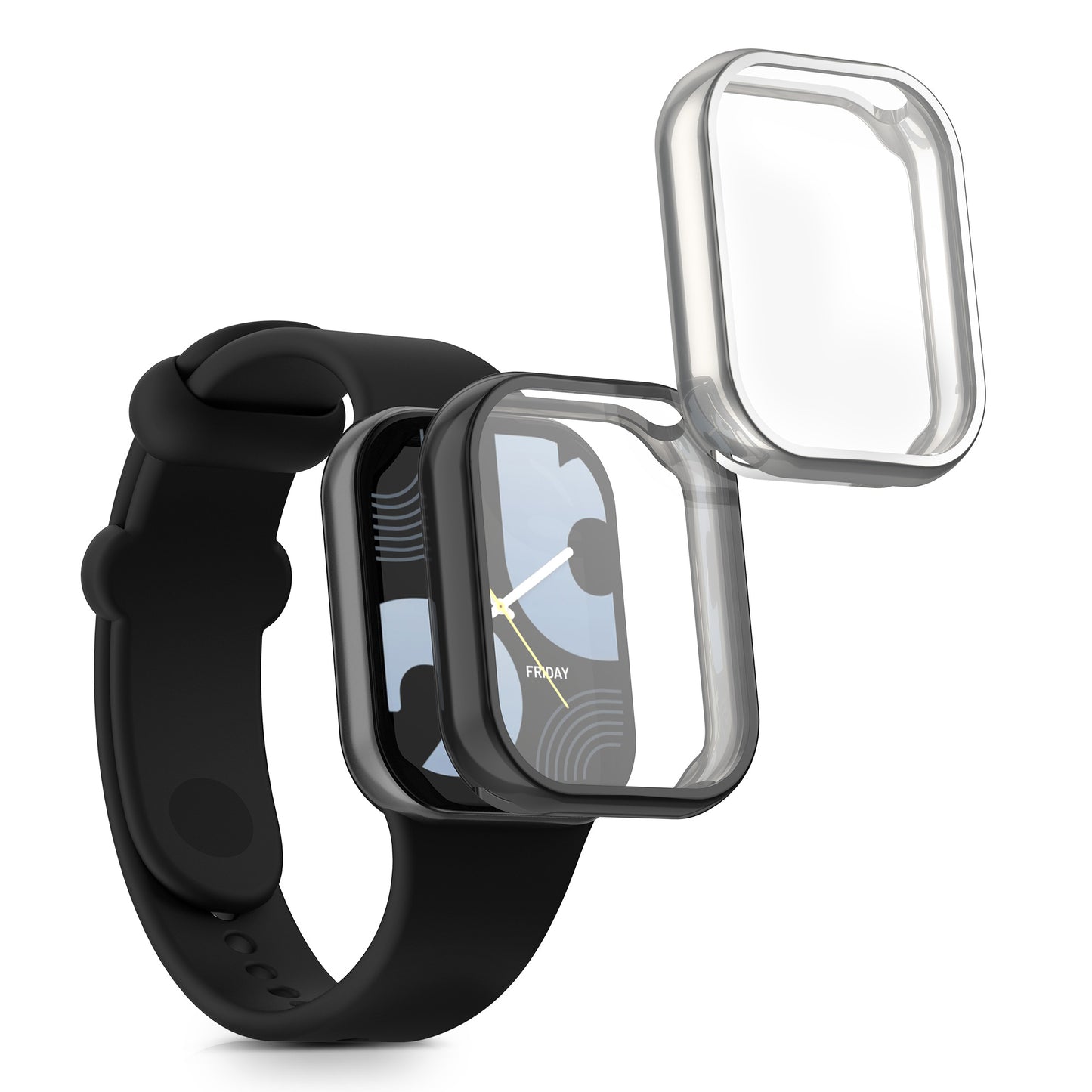 kwmobile 2x Schutzhülle kompatibel mit Xiaomi Mi Band 8 Pro Hülle - Fullbody Cover Set aus Silikon - Schwarz Silber Schwarz  [dsg02]