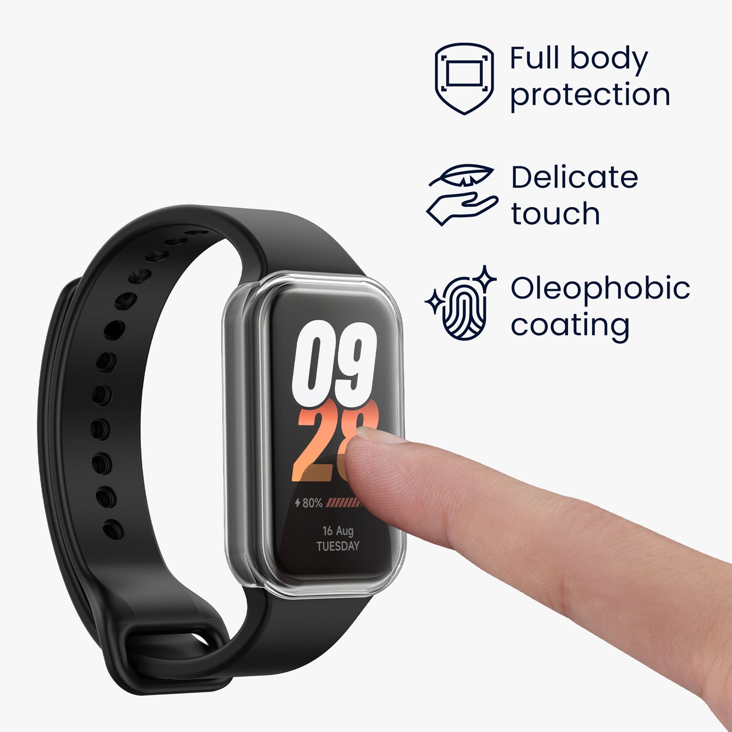kwmobile Silicone Case for Xiaomi Smart Band 8 Active / Redmi Band 2 Protective Cover Fullbody Display Cover Set