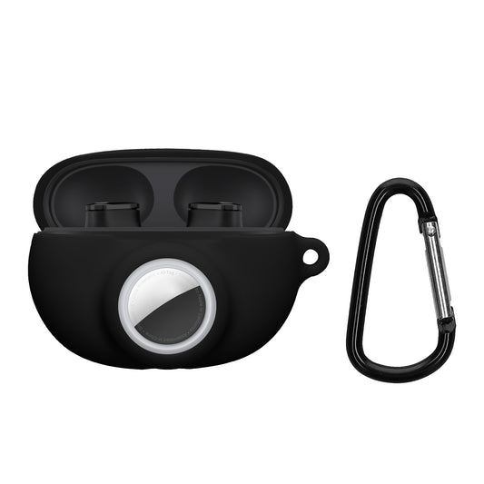 kwmobile 2-in1 Hülle kompatibel mit Beats Studio Buds - Kopfhörer Case kompatibel mit Airtag - Weiches Silikon Cover - Schutzhülle mit Karabiner - Schwarz Schwarz  