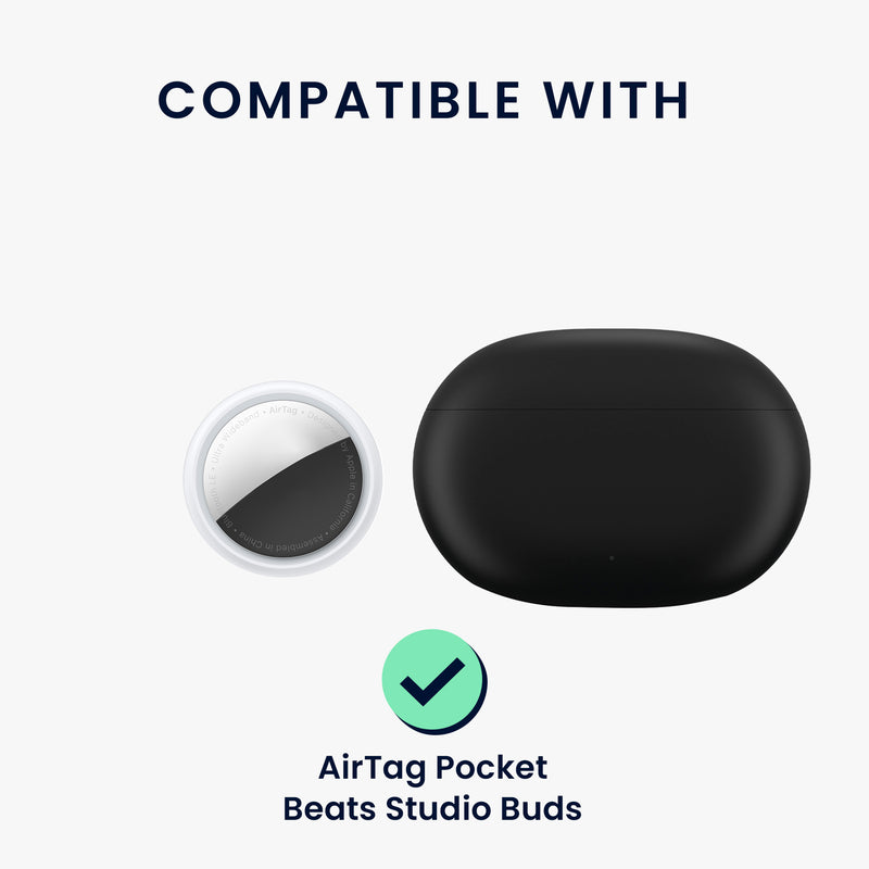 kwmobile 2-in-1 Case Compatible with Beats Studio Buds - Headphone Case Compatible with Airtag - Protective Cover with Carabiner