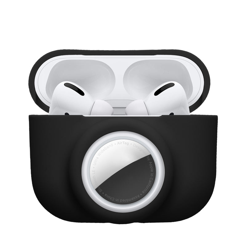 kwmobile 2-in1 Hülle kompatibel mit Apple Airpods Pro (1.Gen) - Kopfhörer Case kompatibel mit Airtag - Weiches Silikon Cover - Schutzhülle mit Karabiner - Schwarz Schwarz  