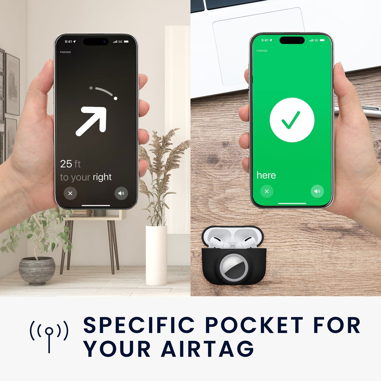 kwmobile 2-in-1 Case Compatible with Apple Airpods Pro (1st Gen) - Headphone Case Compatible with Airtag - Protective Cover with Carabiner