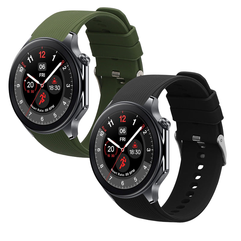 kwmobile 2x Uhrenarmband für OnePlus Watch 3 / 2 / 2R / Oppo Watch X2 Armband - Fitnesstracker Band Set aus TPU Silikon - Ersatzarmband Smartwatch - Schwarz Dunkelgrün Schwarz  [dsg01]
