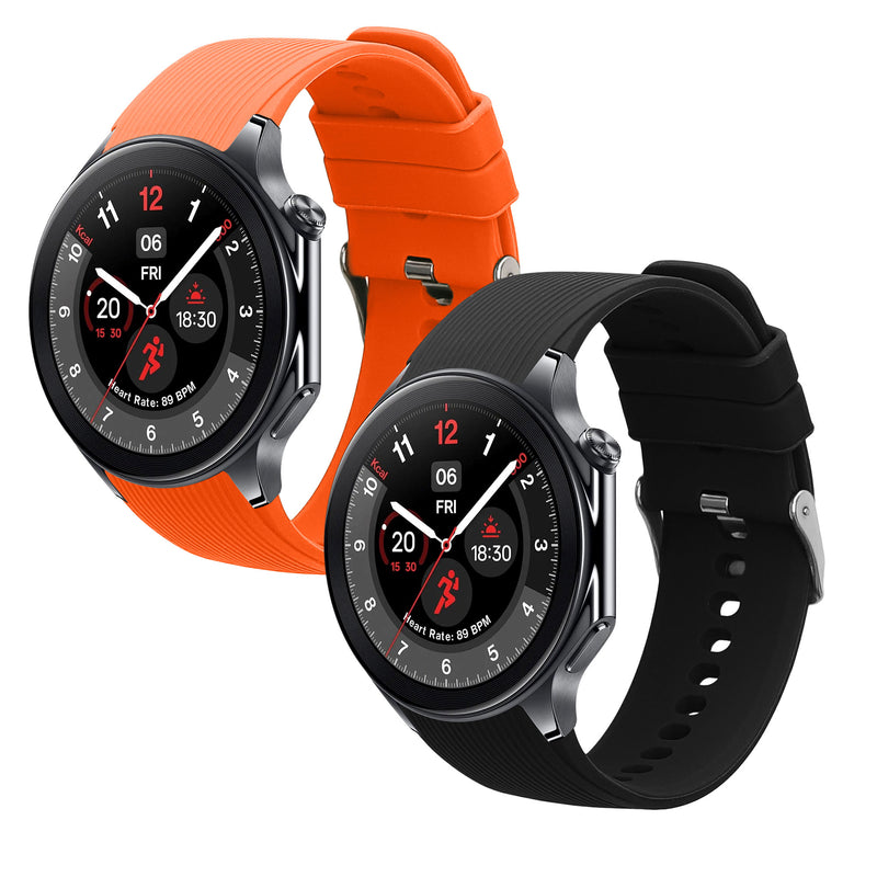 kwmobile 2x Uhrenarmband für OnePlus Watch 3 / 2 / 2R / Oppo Watch X2 Armband - Fitnesstracker Band Set aus TPU Silikon - Ersatzarmband Smartwatch - Schwarz Orange Schwarz  [dsg02]