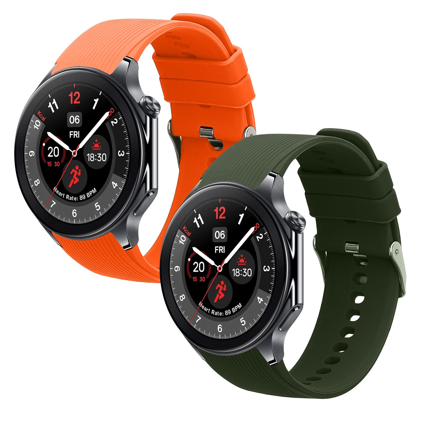 kwmobile 2x Uhrenarmband für OnePlus Watch 3 / 2 / 2R / Oppo Watch X2 Armband - Fitnesstracker Band Set aus TPU Silikon - Ersatzarmband Smartwatch - Dunkelgrün Orange Dunkelgrün  [dsg04]