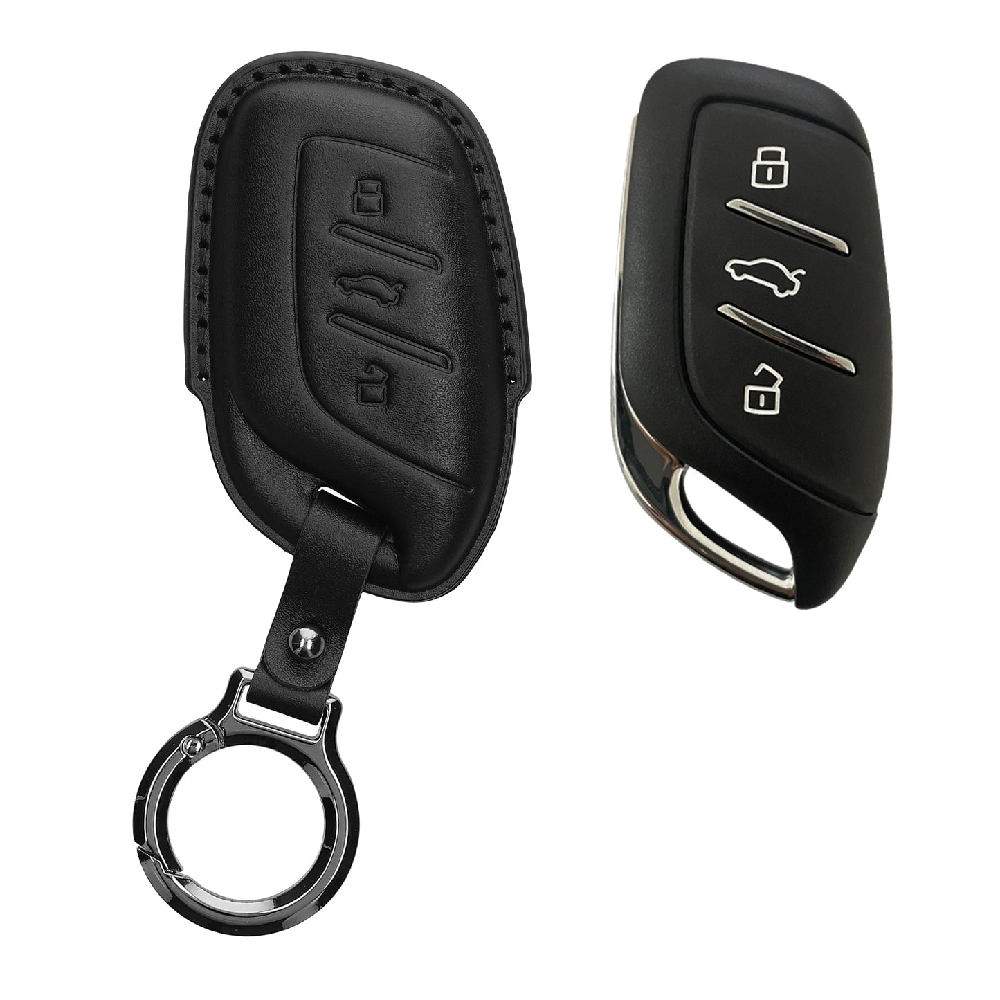 kwmobile Premium Leder Autoschlüssel Schutzhülle kompatibel mit MG 3-Tasten ZS MG4 MG5 MG6 Hülle - Schlüssel Tasche - Schwarz Schwarz  