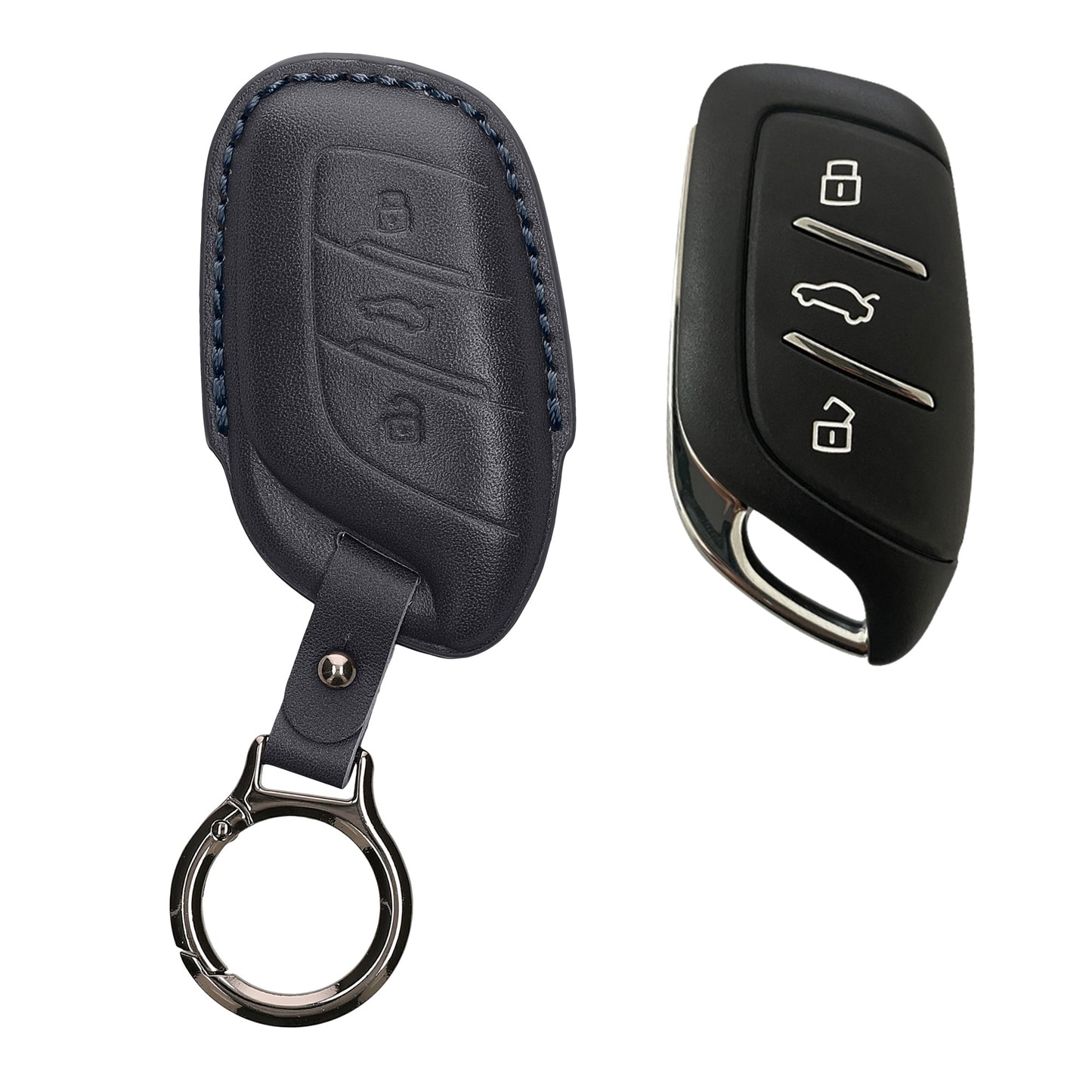 kwmobile Premium Leder Autoschlüssel Schutzhülle kompatibel mit MG 3-Tasten ZS MG4 MG5 MG6 Hülle - Schlüssel Tasche - Dunkelblau Dunkelblau  [dsg03]