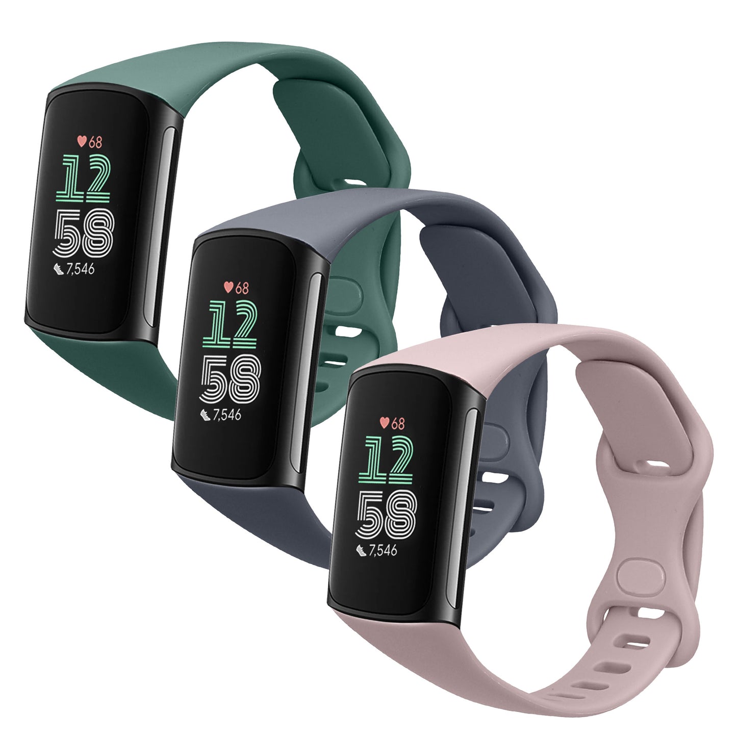kwmobile 3x Uhrenarmband für Fitbit Charge 6 / Charge 5 Armband - Fitnesstracker Band Set aus TPU Silikon - Ersatzarmband Smartwatch - Blaugrau Lavendel Pastellgrün Blaugrau  [dsg02]