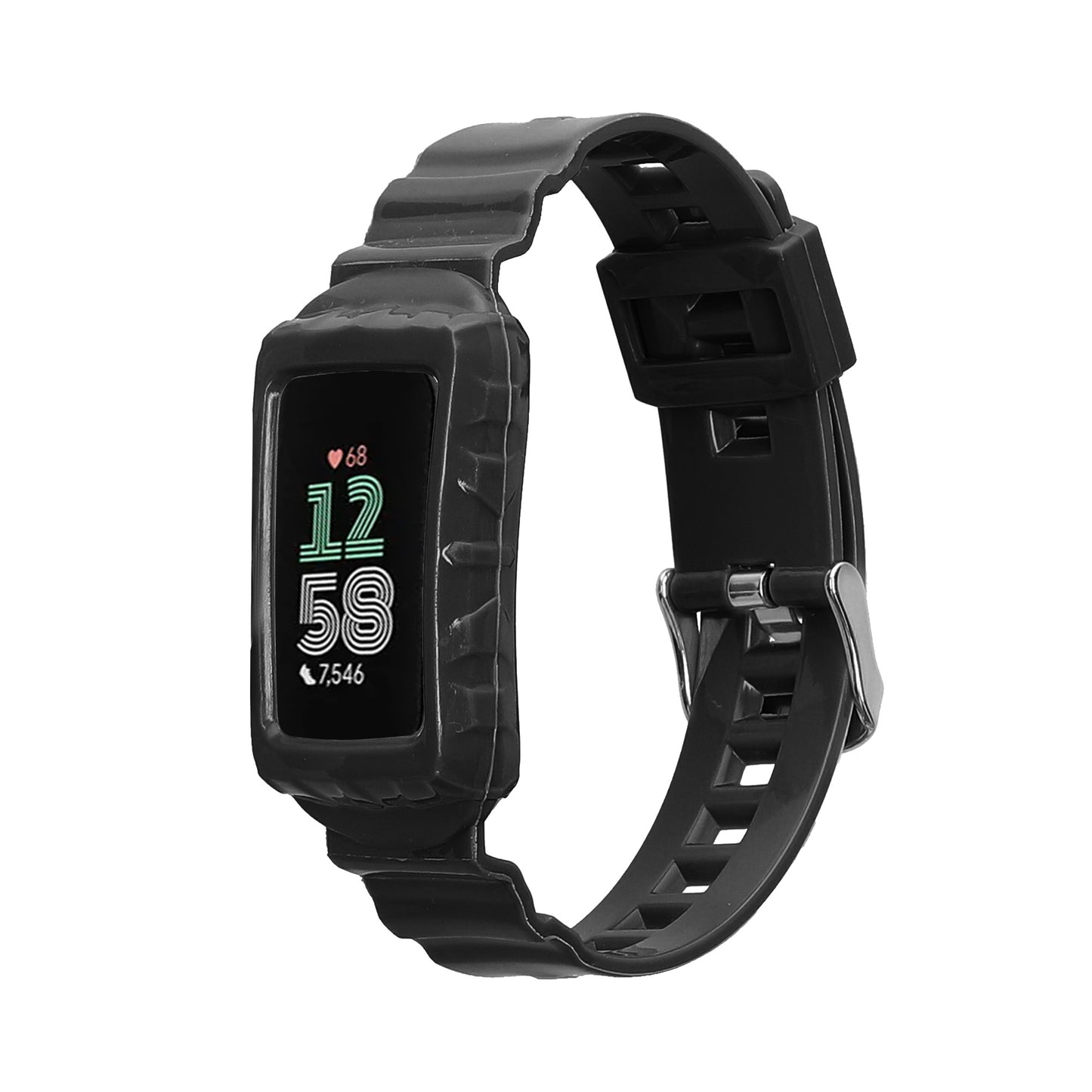 kwmobile Sportarmband kompatibel mit Fitbit Charge 6 / Charge 5 - Armband TPU Silikon für Fitnesstracker - mit Schutz Bumper Schwarz Schwarz  