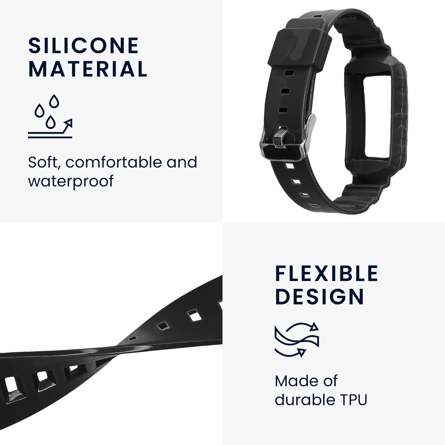 kwmobile Sports Bracelet compatible with Fitbit Charge 6 / Charge 5 - Wristband for Fitness Tracker - with Protective Bumper