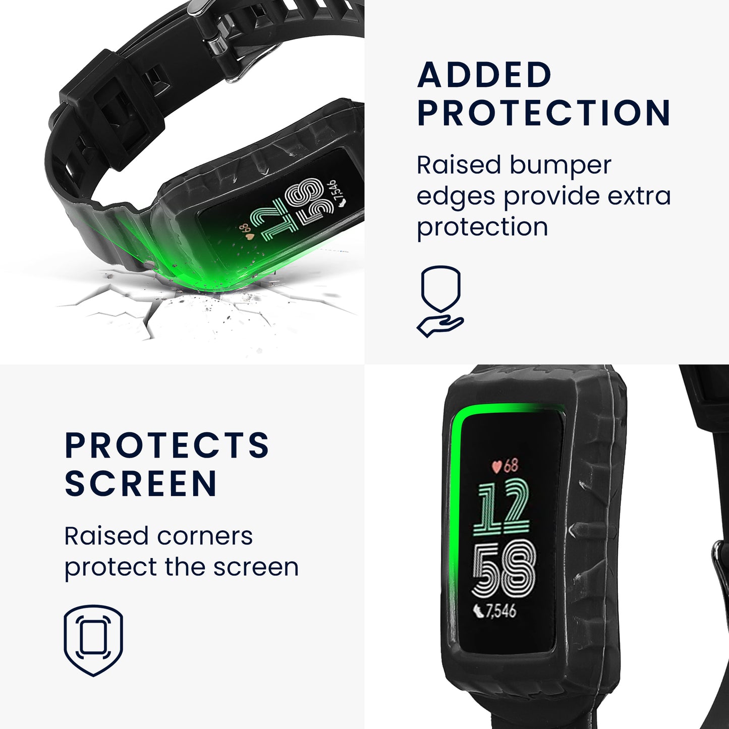 kwmobile Sports Bracelet compatible with Fitbit Charge 6 / Charge 5 - Wristband for Fitness Tracker - with Protective Bumper
