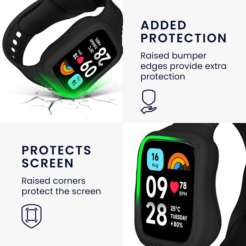 kwmobile Sports Armband compatible with Xiaomi Redmi Watch 3 Active / Redmi Watch 3 Lite - Fitness Tracker Strap - with Protective Bumper