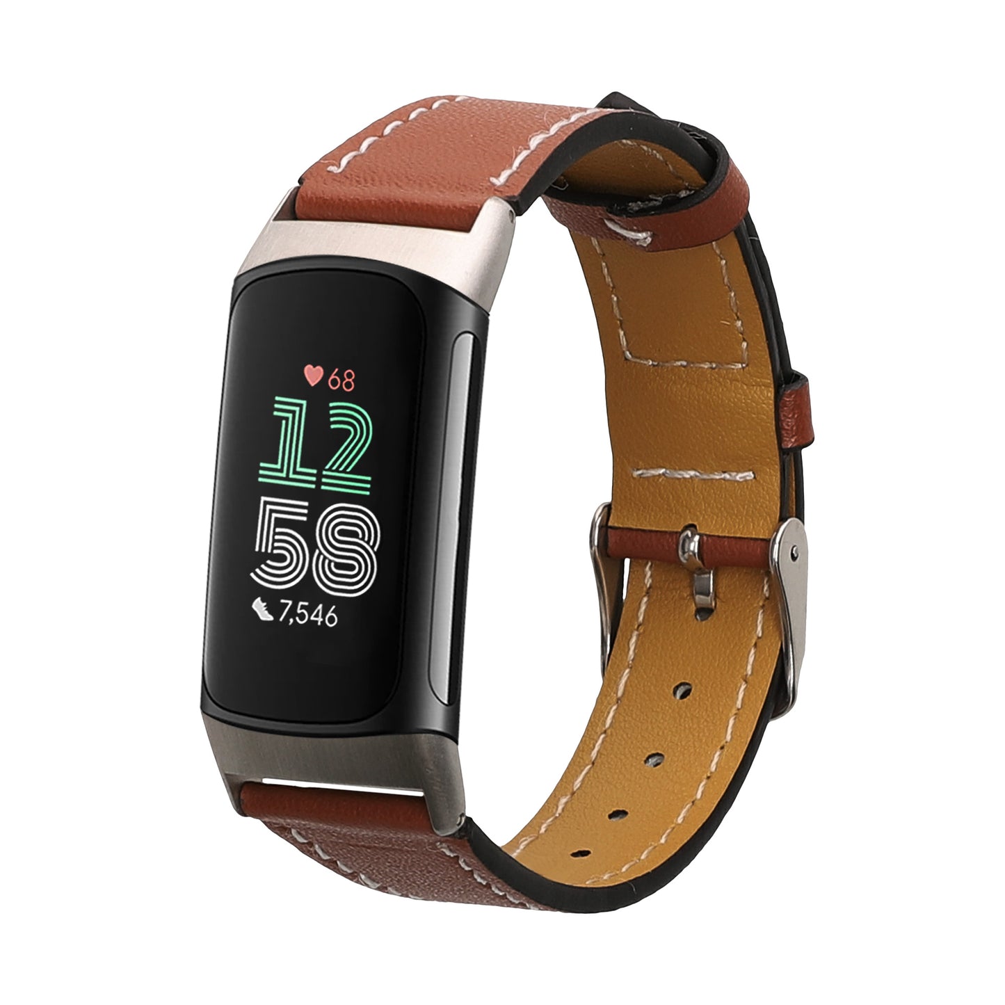 kwmobile Echtleder Uhrenarmband für Fitbit Charge 6 / Charge 5 Armband - Ersatzarmband für Fitnesstracker - Wechselarmband Smartwatch - Braun Braun  