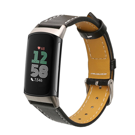 kwmobile Armband kompatibel mit Fitbit Charge 6 / Charge 5 - Echtleder Fitnesstracker Sportarmband Band Schwarz  