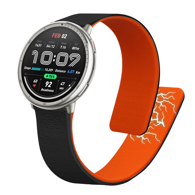 kwmobile Ersatzarmband kompatibel mit 20mm Amazfit Active 2 / 2 Square / Active Edge / Bip 3 / GTS 3 4 Armband - Fitnesstracker Silikon Band mit Magnetverschluss Schwarz Orange Schwarz  [dsg01]