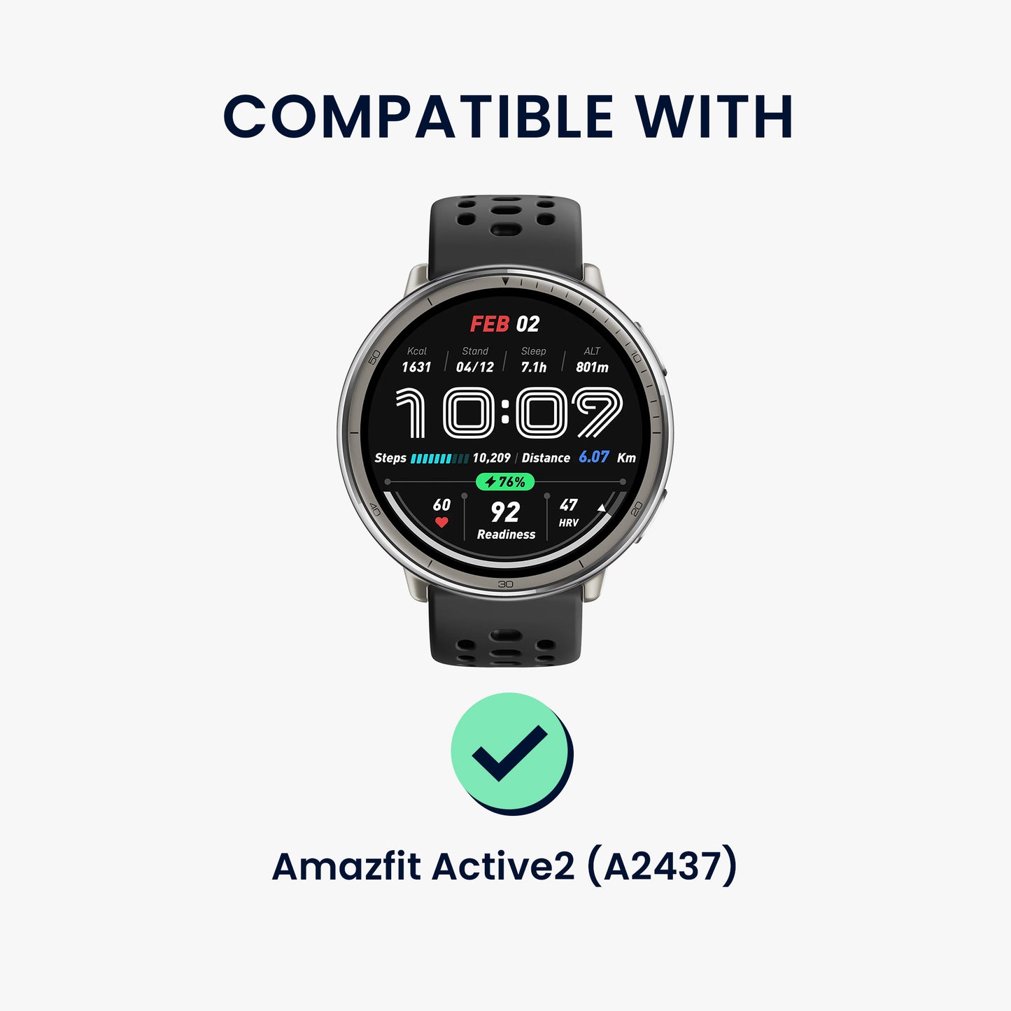 kwmobile Replacement Strap Compatible with 20mm Amazfit Active 2 / 2 Square / Active Edge / Bip 3 / GTS 3 4 Band - Fitness Tracker Strap with Magnetic Closure