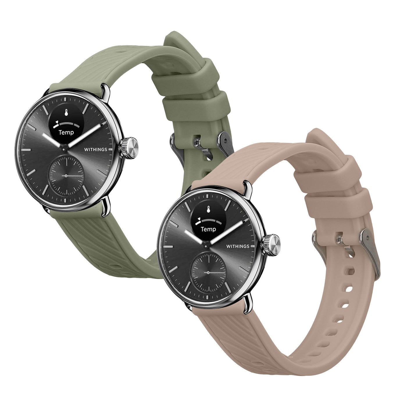 kwmobile 2x Uhrenarmband für Withings Scanwatch Light 37mm / Withings Scanwatch 2 38mm Armband - Fitnesstracker Band Set aus TPU Silikon - Ersatzarmband Smartwatch - Pastellgrün Altrosa Pastellgrün  [dsg03]
