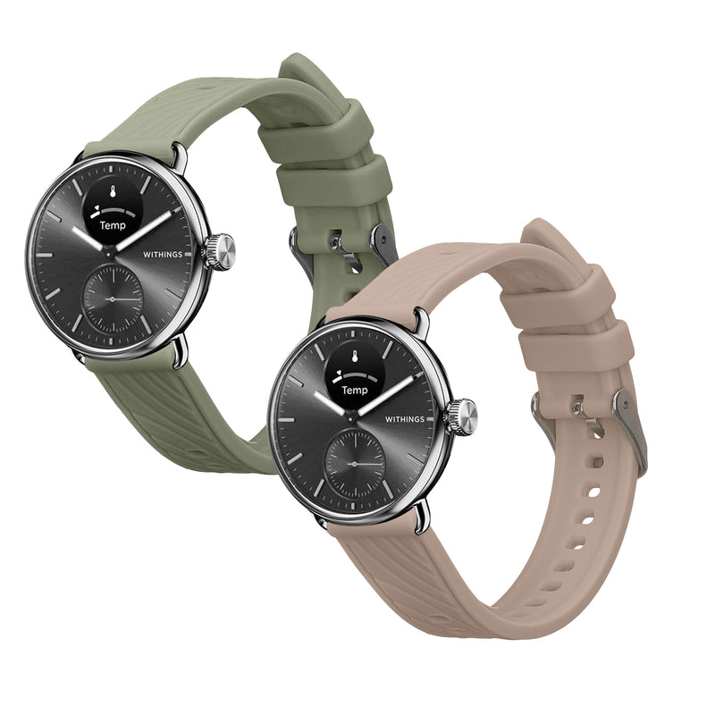 kwmobile 2x Uhrenarmband für Withings Scanwatch Light 37mm / Withings Scanwatch 2 38mm Armband - Fitnesstracker Band Set aus TPU Silikon - Ersatzarmband Smartwatch - Pastellgrün Altrosa Pastellgrün  [dsg03]