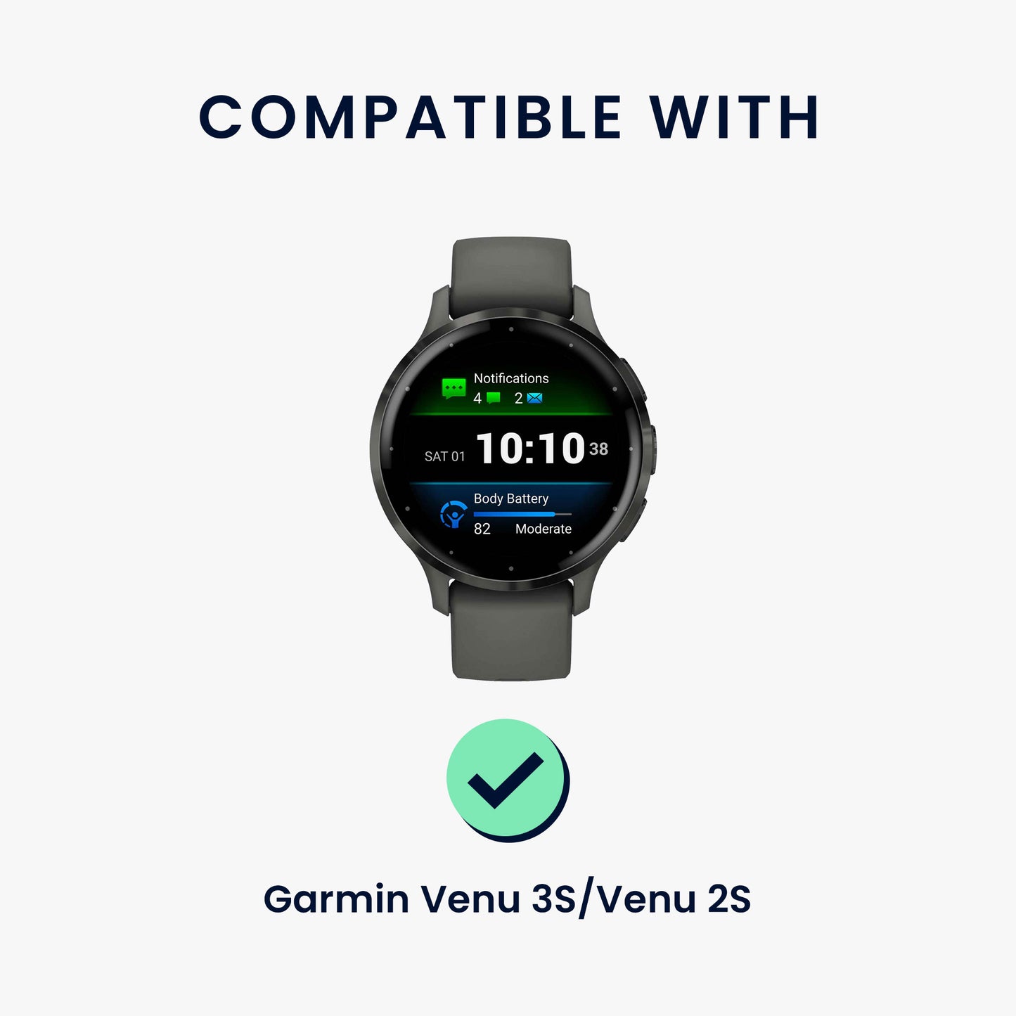 kwmobile Replacement Wristband compatible with Garmin Venu 3S / Venu 2S / vivoactive 4S / Forerunner 265S 255S Wristband - Fitness Tracker Band with Magnetic Closure