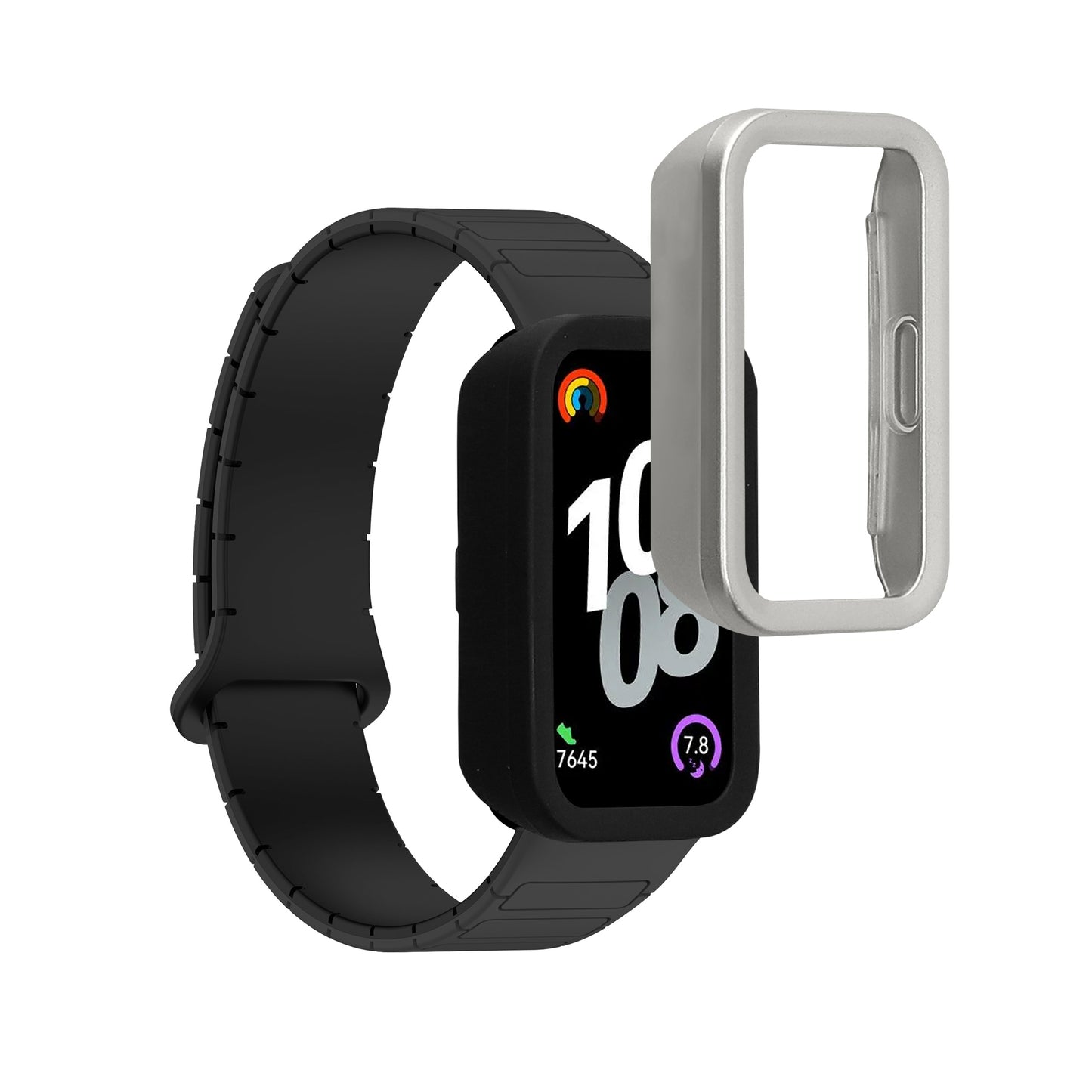 kwmobile 2x Hülle kompatibel mit Huawei Band 10 / 9 / 8 - Fitnesstracker Case Set Schwarz Silber - ohne Tracker Schwarz  [dsg02]
