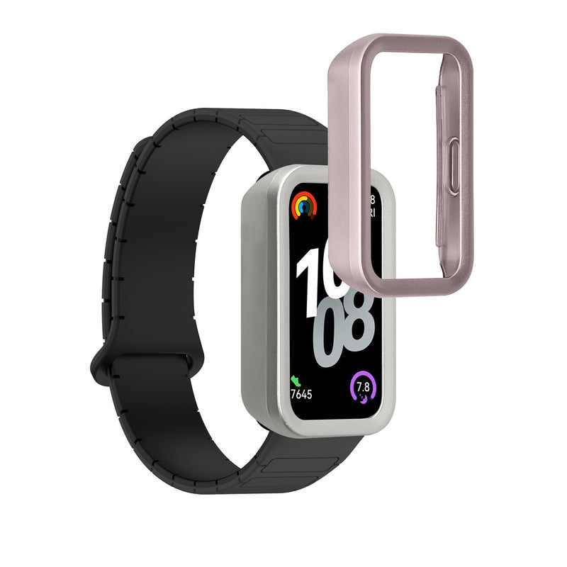 kwmobile 2x Hülle kompatibel mit Huawei Band 10 / 9 / 8 - Fitnesstracker Case Set Silber Altrosa - ohne Tracker Silber  [dsg03]