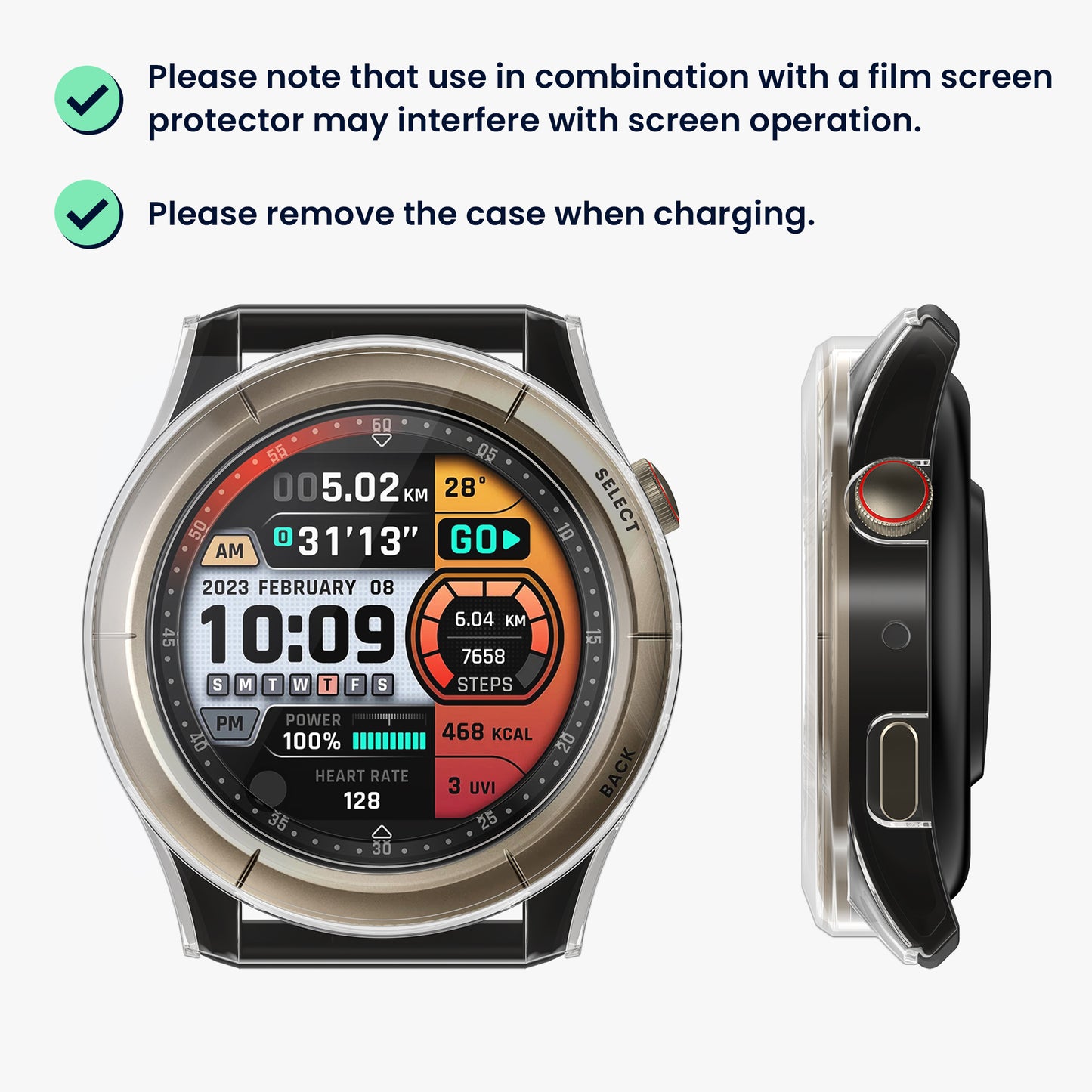 kwmobile Glass Case for Amazfit Cheetah / Amazfit Cheetah Pro Protective Cover Full Body Fitness Tracker Case Set