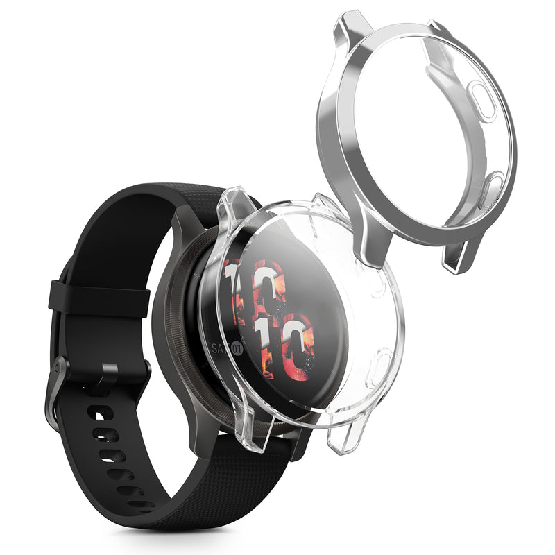 kwmobile 2x Schutzhülle kompatibel mit Garmin Garmin Venu 2S / vivoactive 4S Hülle - Fullbody Cover Set aus Silikon - Transparent Silber Transparent  [dsg03]