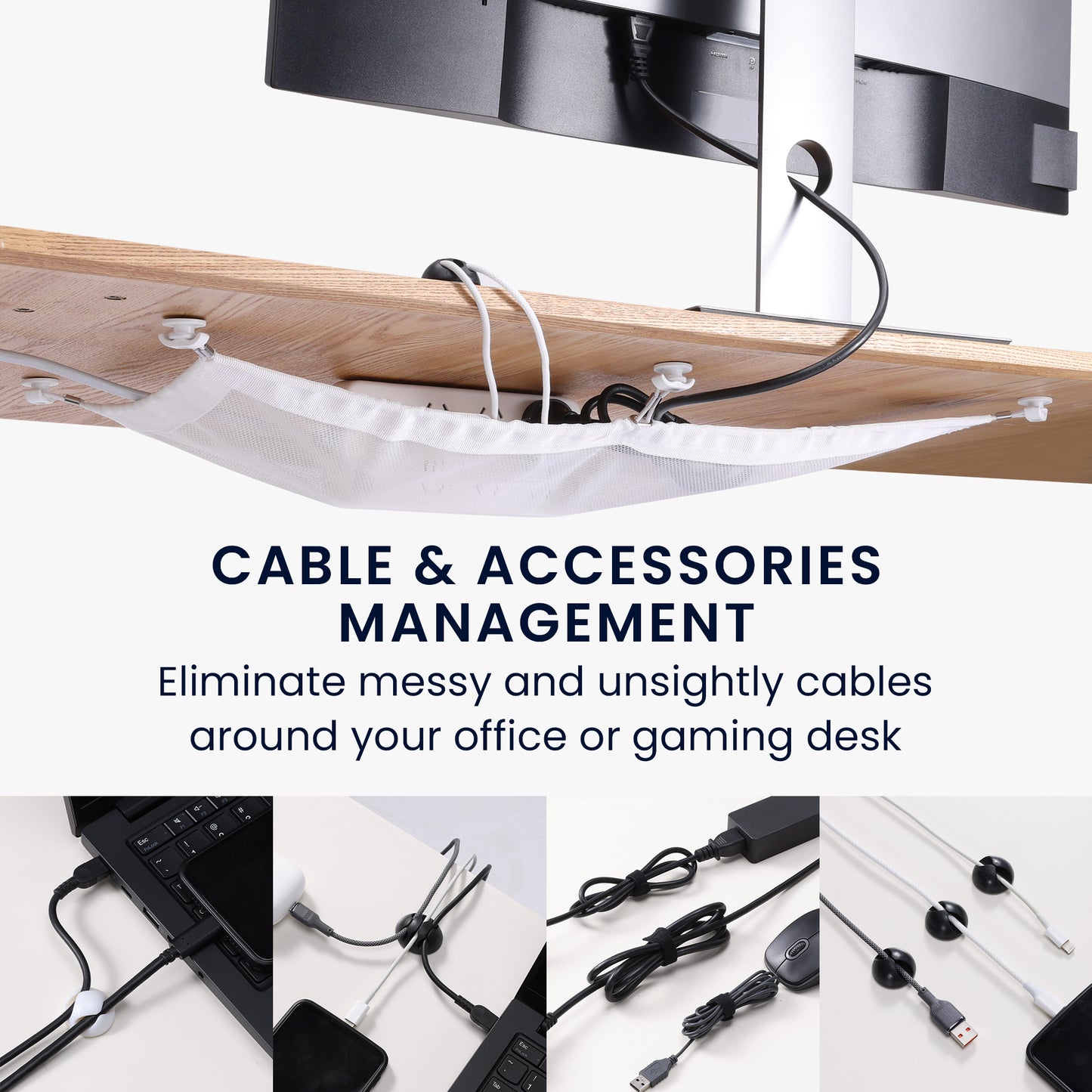kwmobile Cable Management Desk Cable Net - Hide Cables - Desk Cable Management - Cable Management Organizer - Cable Organization