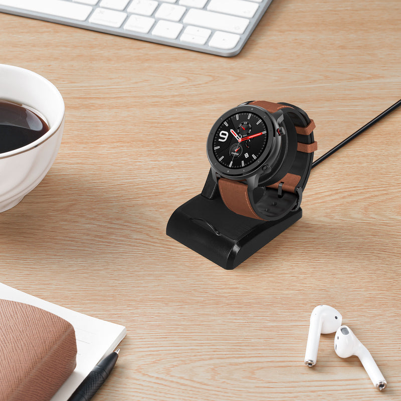 kwmobile USB Charger compatible with Amazfit GTR 42mm / GTR 47mm / GTS / T-Rex USB Cable Charger Stand Smart Watch Charging Station Docking Station Charging Cable with Stand Function