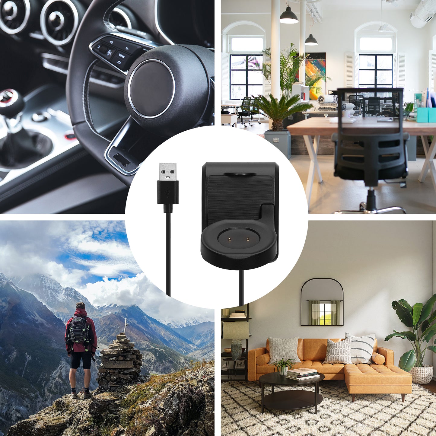 kwmobile USB Charger compatible with Amazfit GTR 42mm / GTR 47mm / GTS / T-Rex USB Cable Charger Stand Smart Watch Charging Station Docking Station Charging Cable with Stand Function