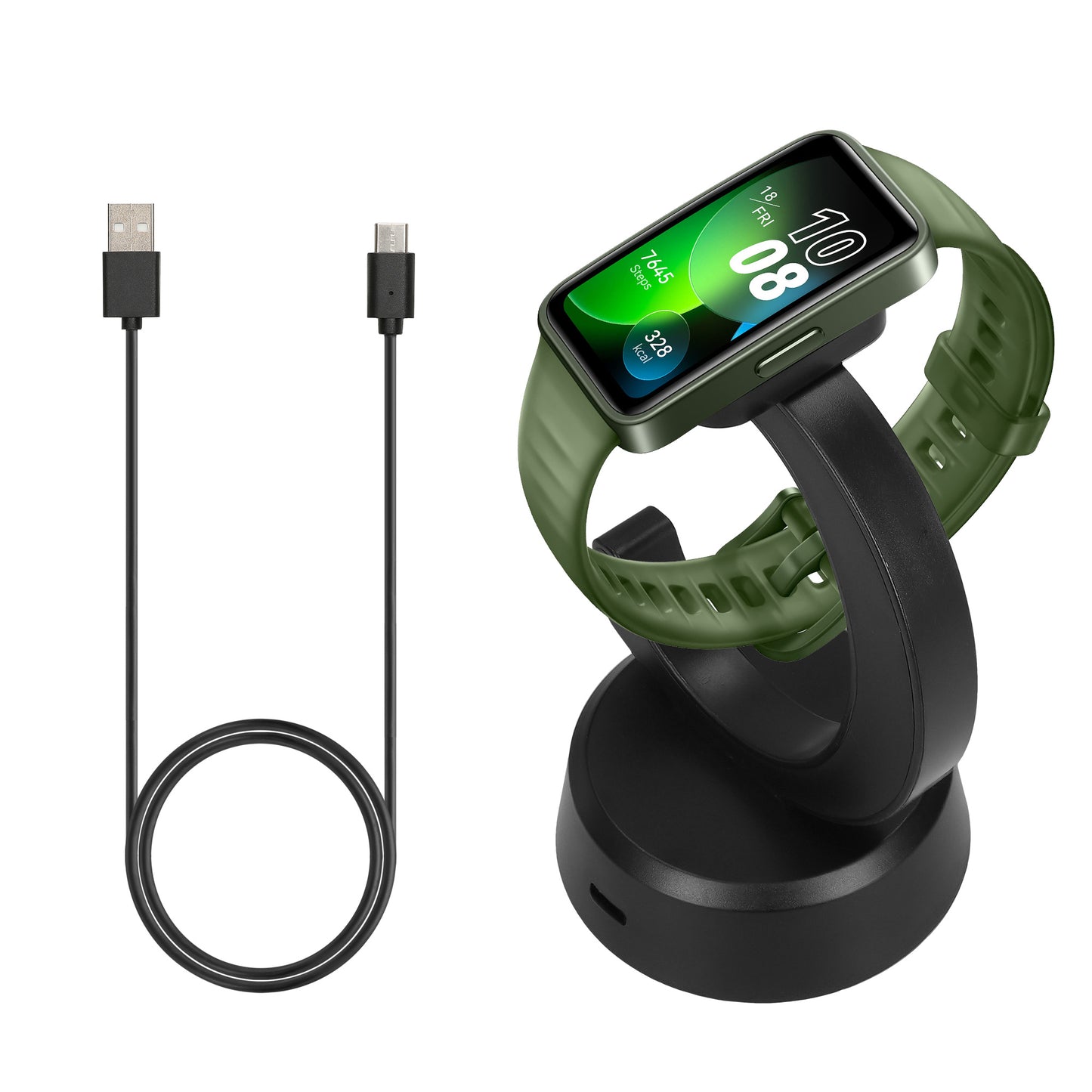 kwmobile USB Charger compatible with Huawei Band 10 / Honor Band 9 / Band 7 / Band 6 / OPPO Band 2 - USB Cable Charger Stand - Smartwatch Charging Station - Charging Cable with Stand Function