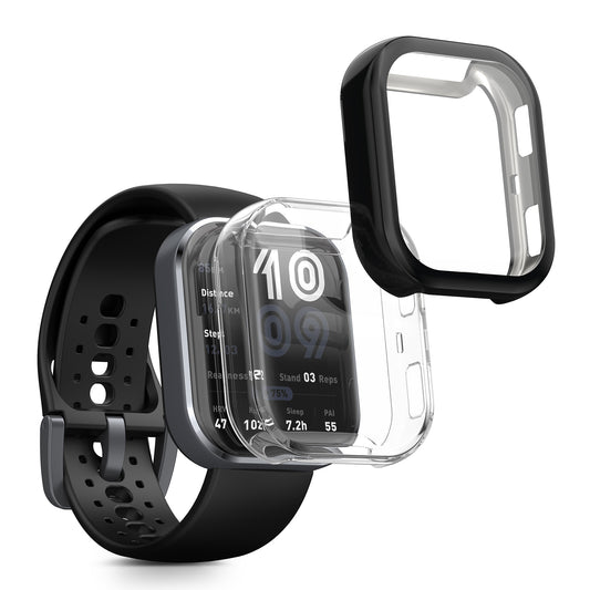 kwmobile 2x Schutzhülle kompatibel mit Amazfit Bip 6 Hülle - Fullbody Cover Set aus Silikon - Schwarz Transparent Schwarz  [dsg01]