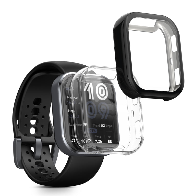 kwmobile 2x Schutzhülle kompatibel mit Amazfit Bip 6 Hülle - Fullbody Cover Set aus Silikon - Schwarz Transparent Schwarz  [dsg01]
